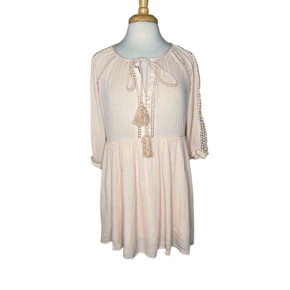 Heartloom Tops - HEARTLOOM Crochet Pink Peasant Cottage Blouse Tunic Size Medium Boho Hippy